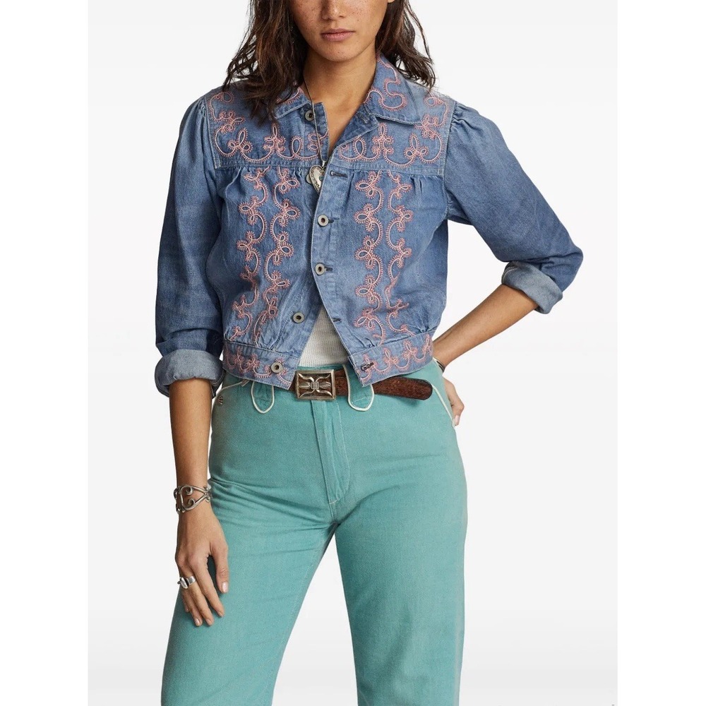 RRL Martin Flora Embroidered Denim Shirt Women Size 3 - Picture 2 of 9